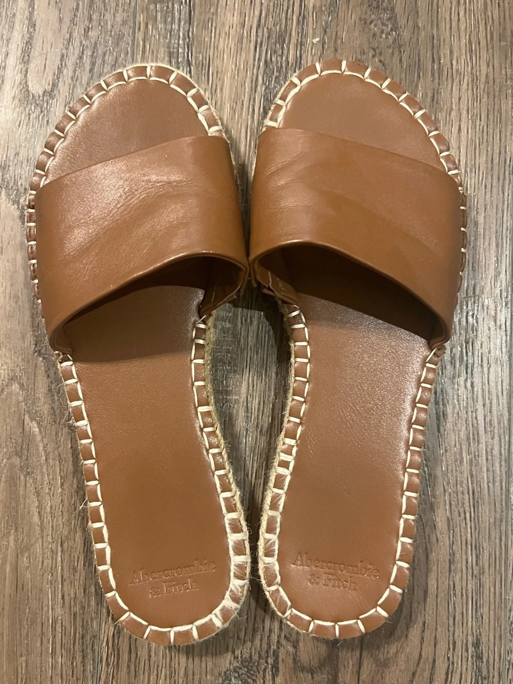 Abercrombie & Fitch Tan/Brown Leather Espadrille Slide Sandals